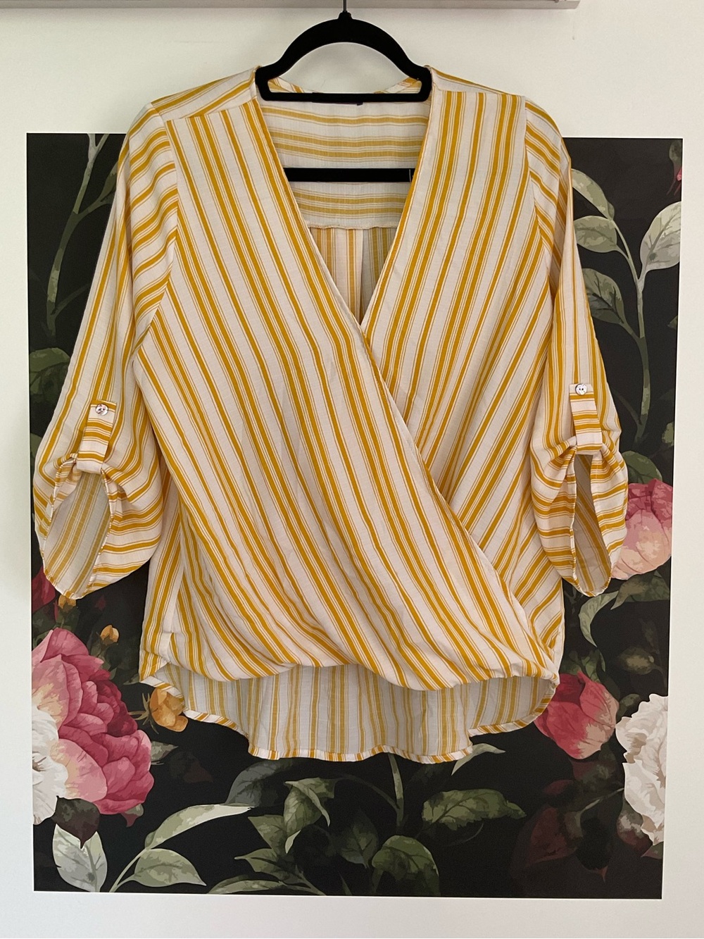 West Kei Yellow and White Striped Wrap Blouse
